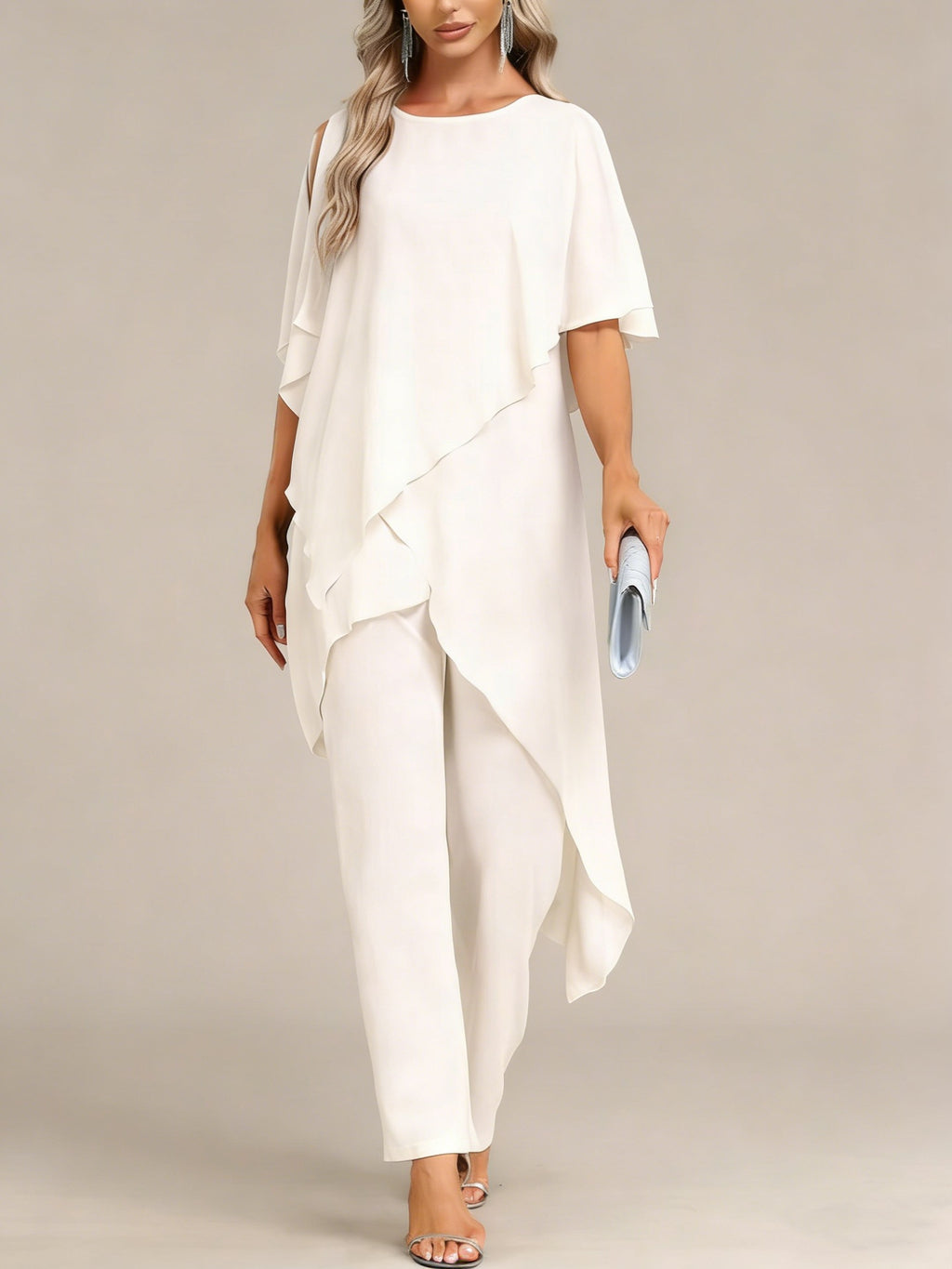 Ensemble deux pièces asymétrique et pantalon à épaules dénudées pour femme