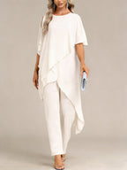 Women's Off-shoulder Irregular Top And Pants Two-piece Set