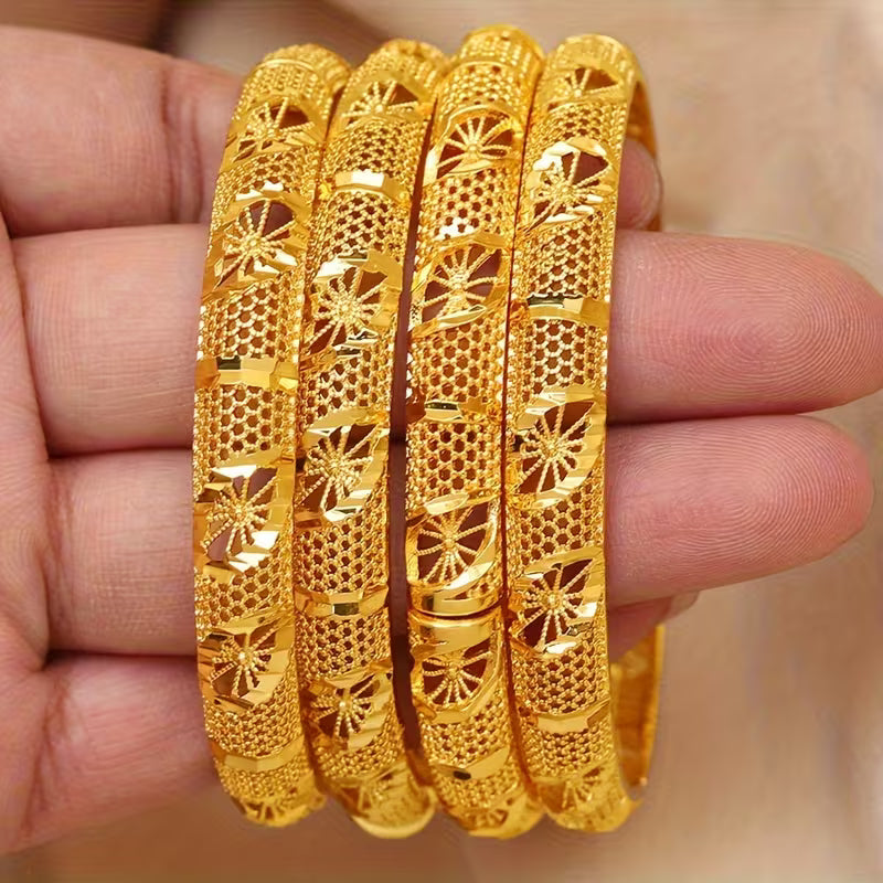 4-teiliges Armbandset aus Kupfer, Dubai, Damen, modisch, klassisch graviert, zum Öffnen