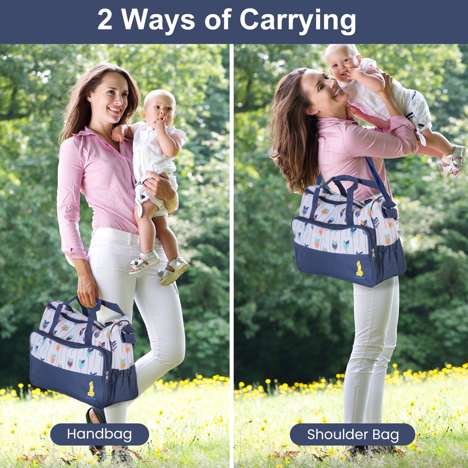 5Pcs Baby Nappy Diaper Bags Set Mummy Diaper Handbags With Diaper Pad Food Bag Bottle Bag Travel Tote Bags For Mom Dad