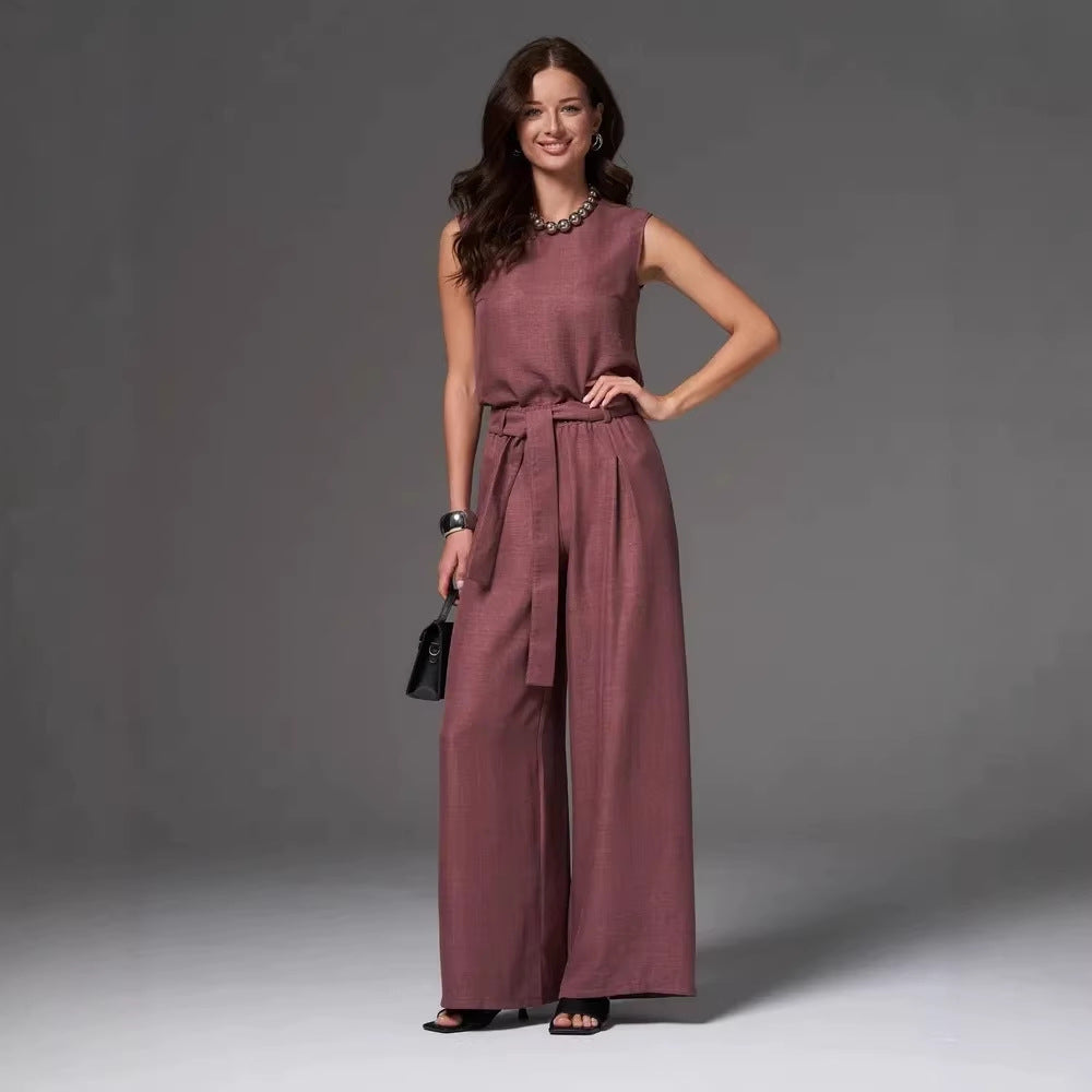 Ensemble pantalon ample décontracté sans manches pour femme