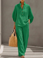 Women's Short-sleeved Suit Summer Loose Pullover Top And Straight-leg Trousers Outfit Clothing