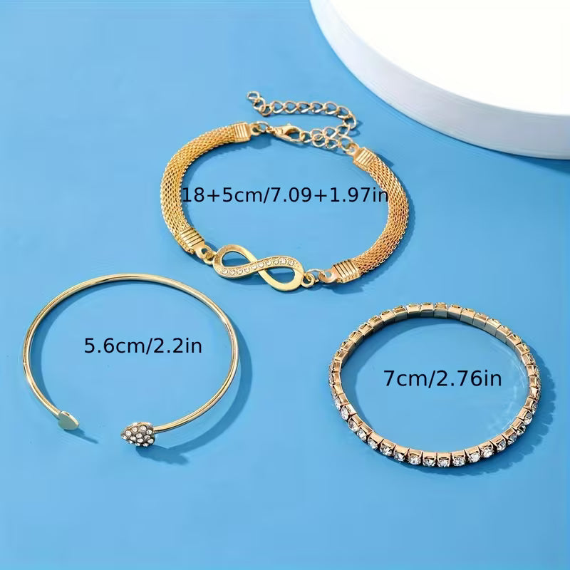 3-teiliges Armband- und Armreif-Set für Damen, modisch und elegant
