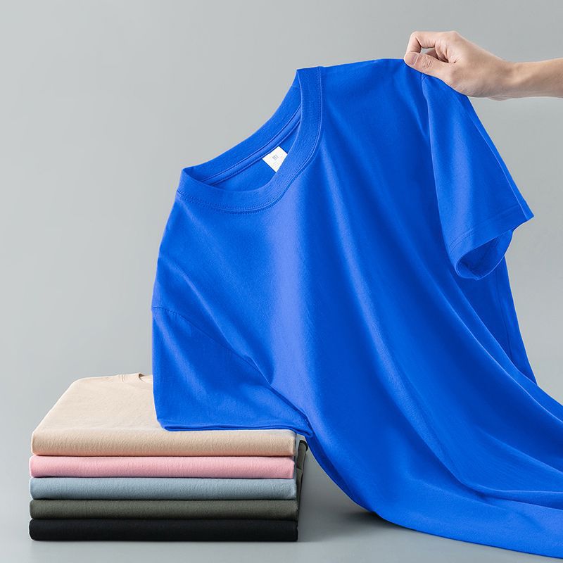 Débardeur à col rond et à manches courtes en coton pur pour hommes et femmes, t-shirt d'été de couleur unie