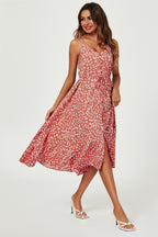 Button Down High Low Strappy Dress In Dusty Red