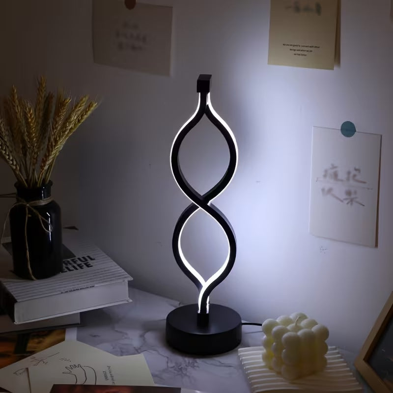 2Pcs Modern Wave-Shaped USB Desk Lamp With 3-Color Dimmable Lighting For Bedroom
