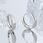 Sterling Silver S925 French Oval Minimal Design Diamond Set Zircon Earrings