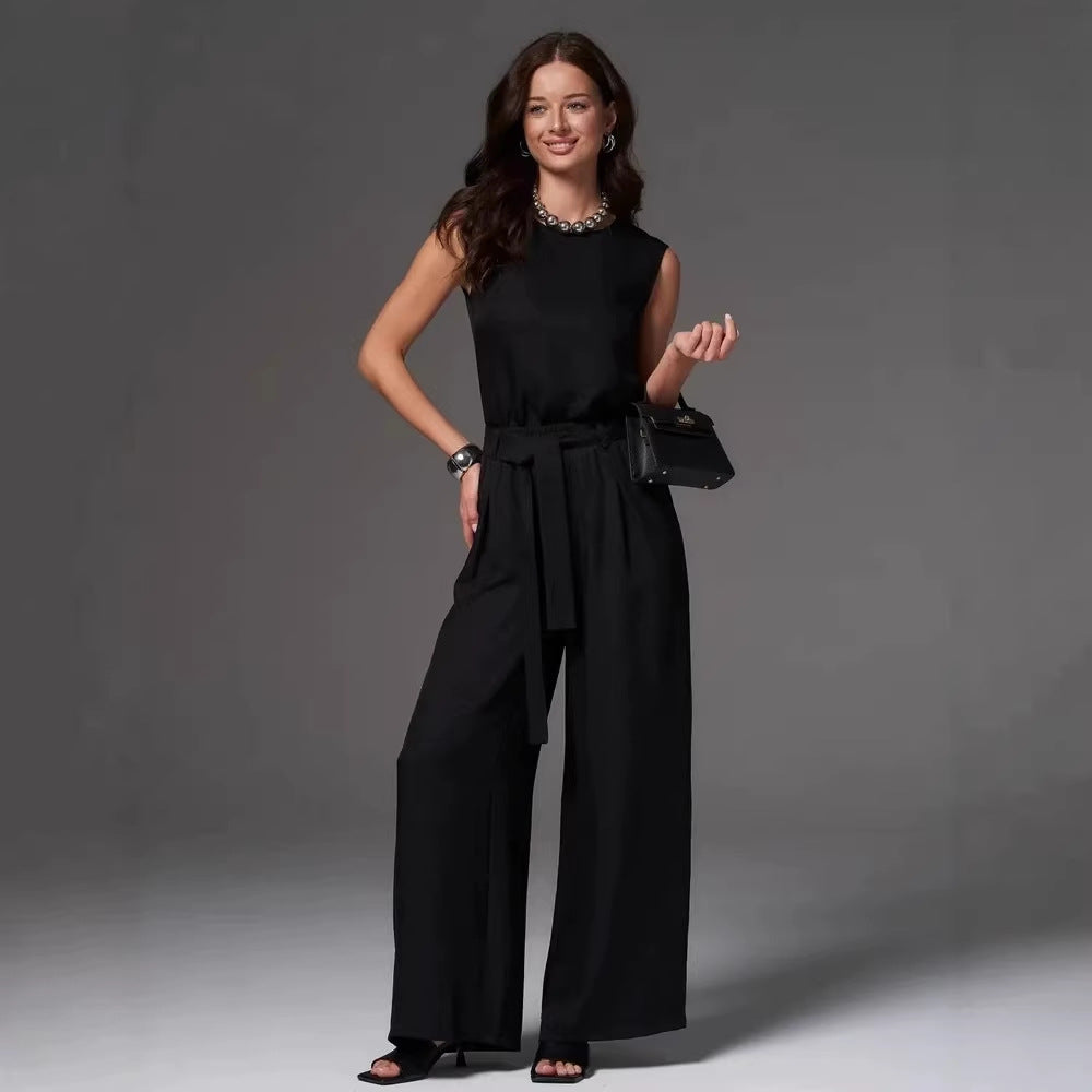Ensemble pantalon ample décontracté sans manches pour femme
