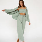 Women's Fashion Solid Color Pajamas Undershirt Three-piece Set