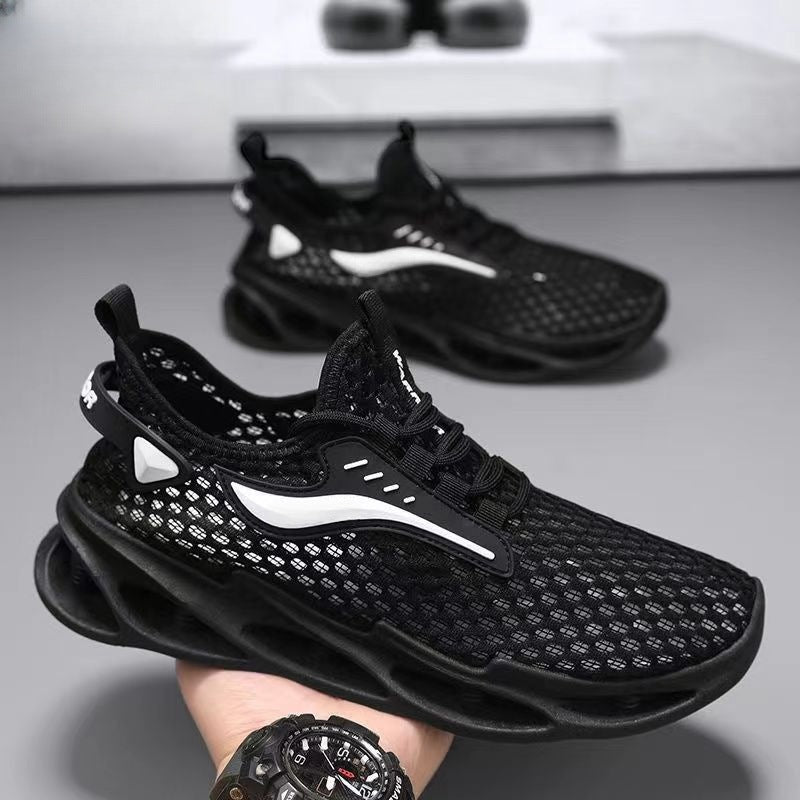 Baskets montantes à lacets pour hommes, chaussures de sport en maille, semelle creuse tendance, chaussures de course à tige basse