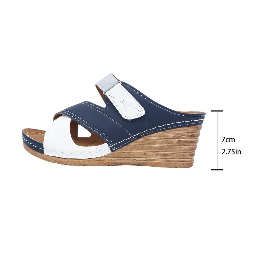 Mules compensées plateforme pour femmes avec fermeture velcro de couleur combinée