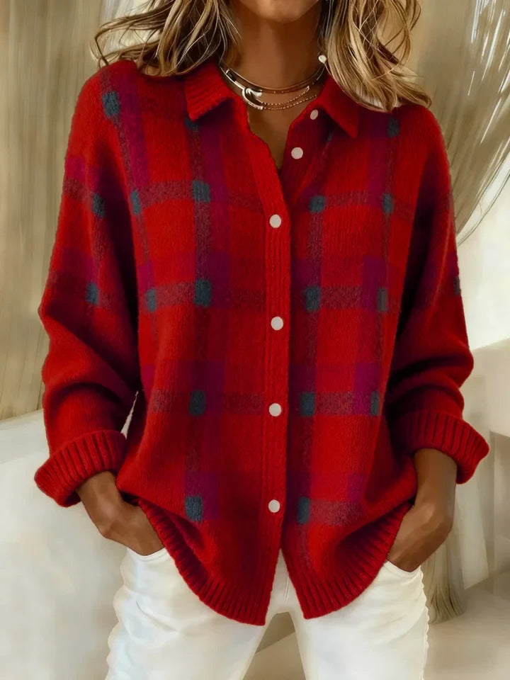 Damen lässiger Pullover im Retro-Kontrastkaromuster