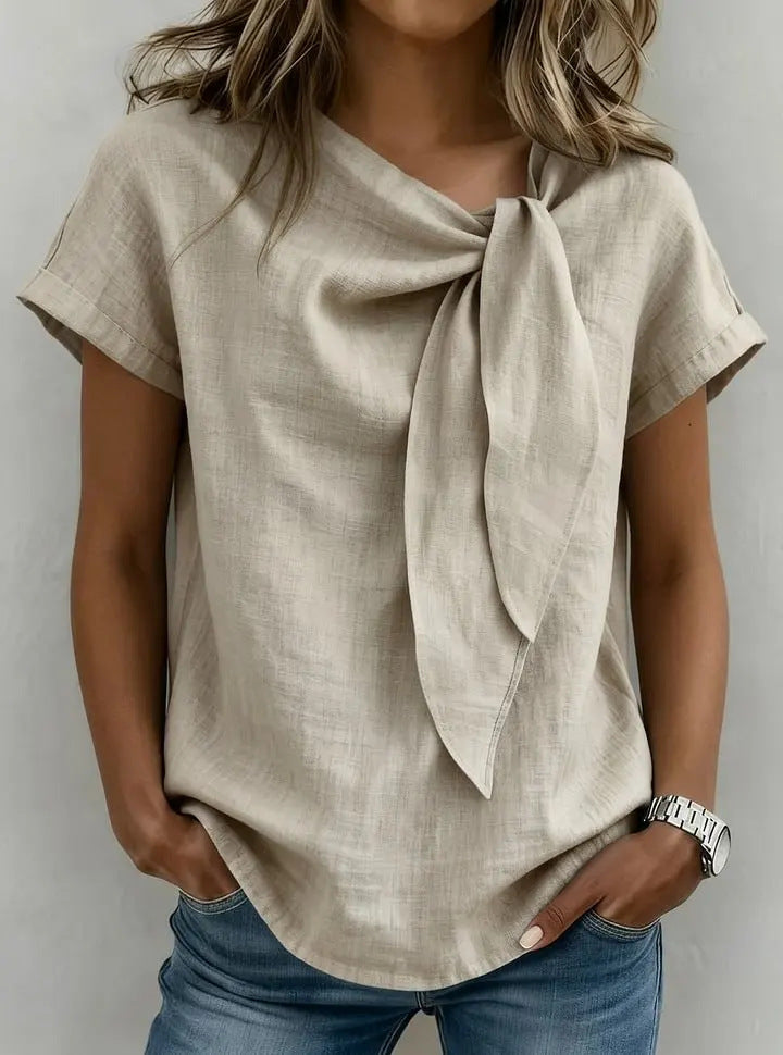 T-shirt décontracté d'été à manches courtes pour femmes - Haut léger en mélange de coton pour tous les jours
