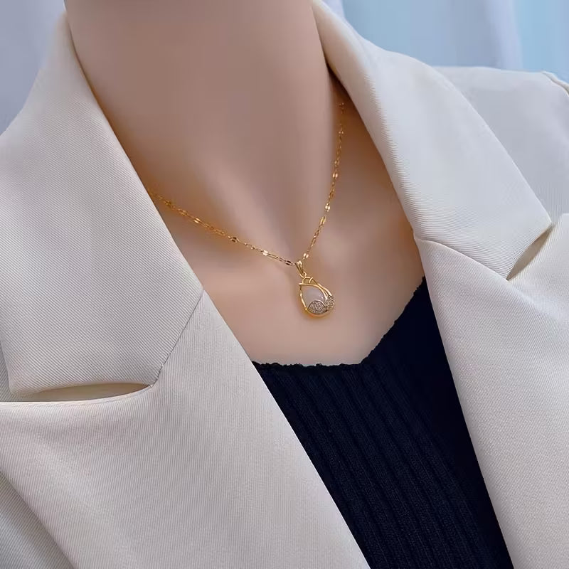 Collier élégant tulipe | Acier inoxydable avec détails en cristaux synthétiques