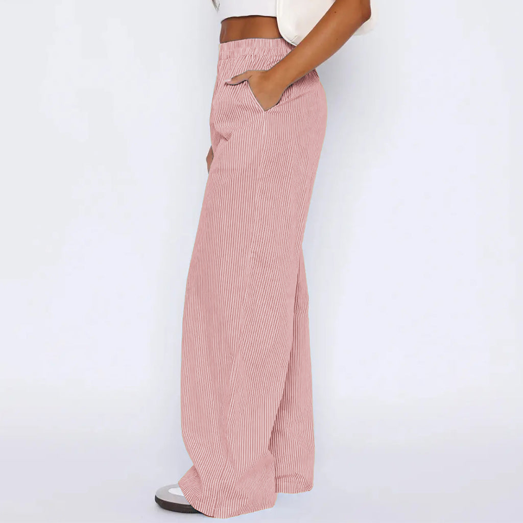 Gestreifte Hose mit Taschen, im Mode-Stil, lässige weite gerade Hose, Damenbekleidung