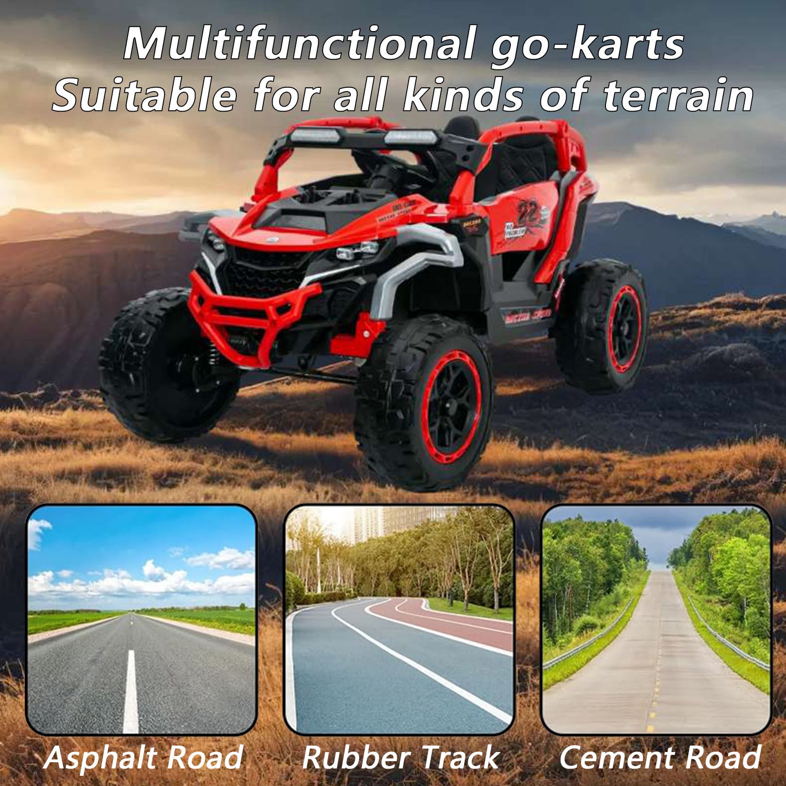 Ride On Models Truck Car 12V Kids Electric Vehicles, Remote Control, Front & Rear Shock Suspension, 2 Seater UTV, Flashlights And A Built-in Music Player, For Age 3-6 Years Old