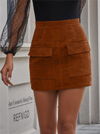 Stylish Temperament Large Pocket Corduroy Skirt
