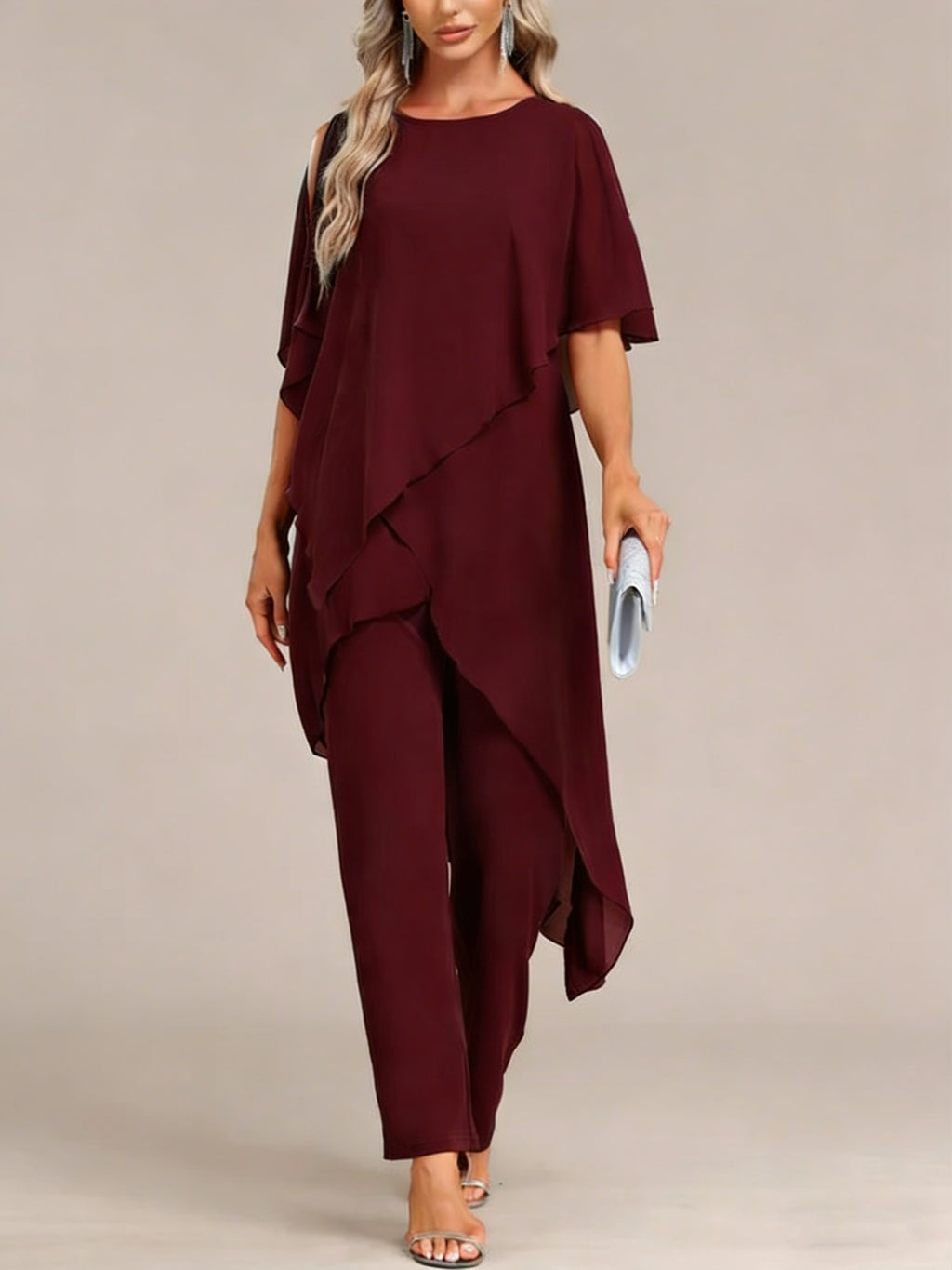 Ensemble deux pièces asymétrique et pantalon à épaules dénudées pour femme