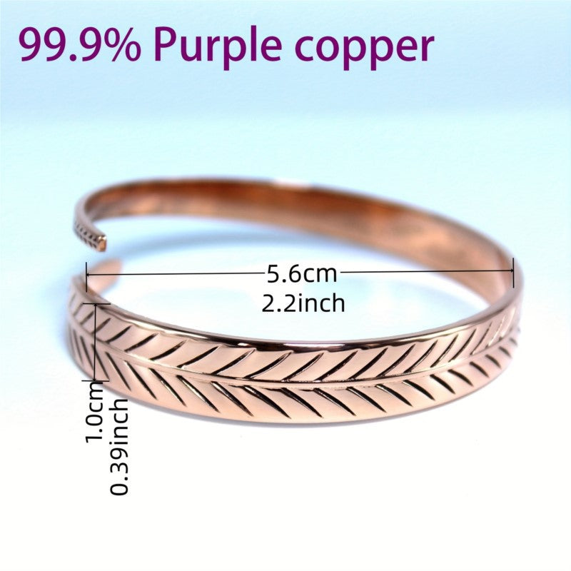 Bracelet rétro en cuivre avec motif de feuilles