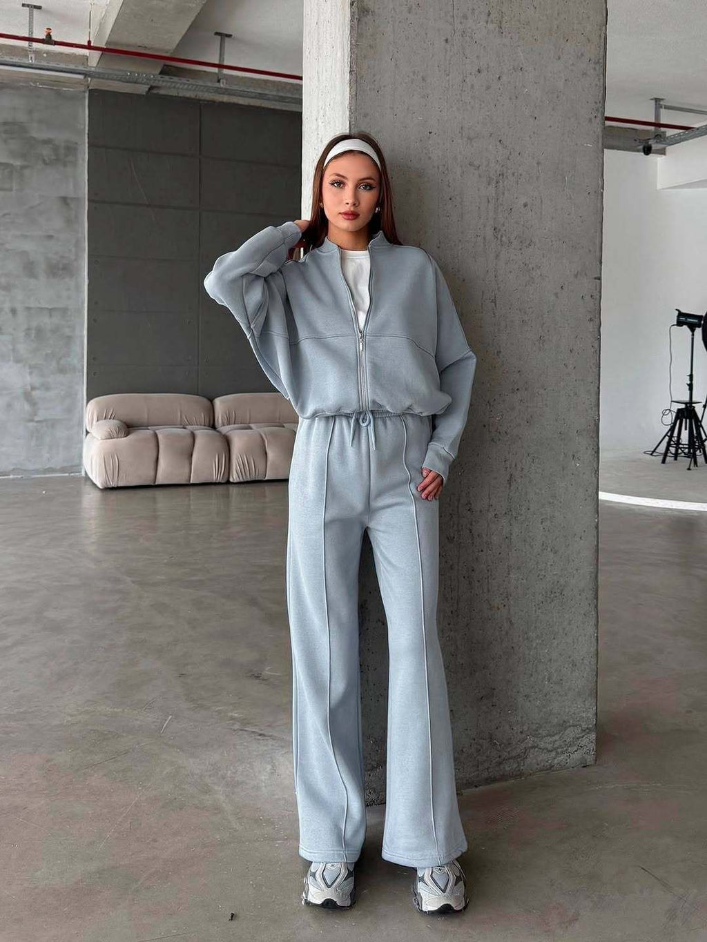 Ensemble de survêtement pour femme, veste zippée et pantalon large, deux pièces
