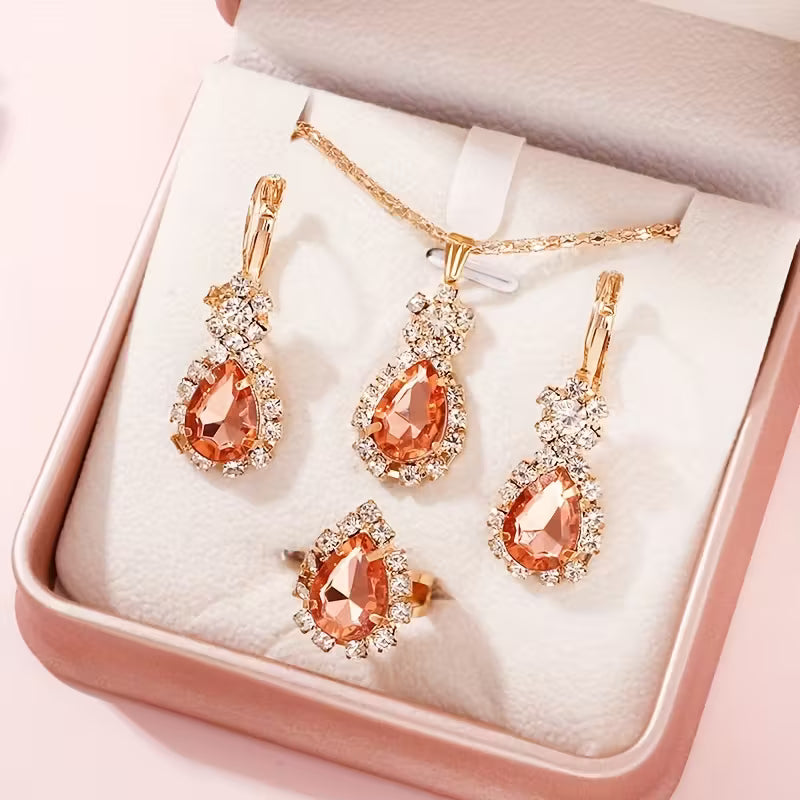 4-teiliges modisches Damenschmuckset aus Zinklegierung und Glasmosaik.