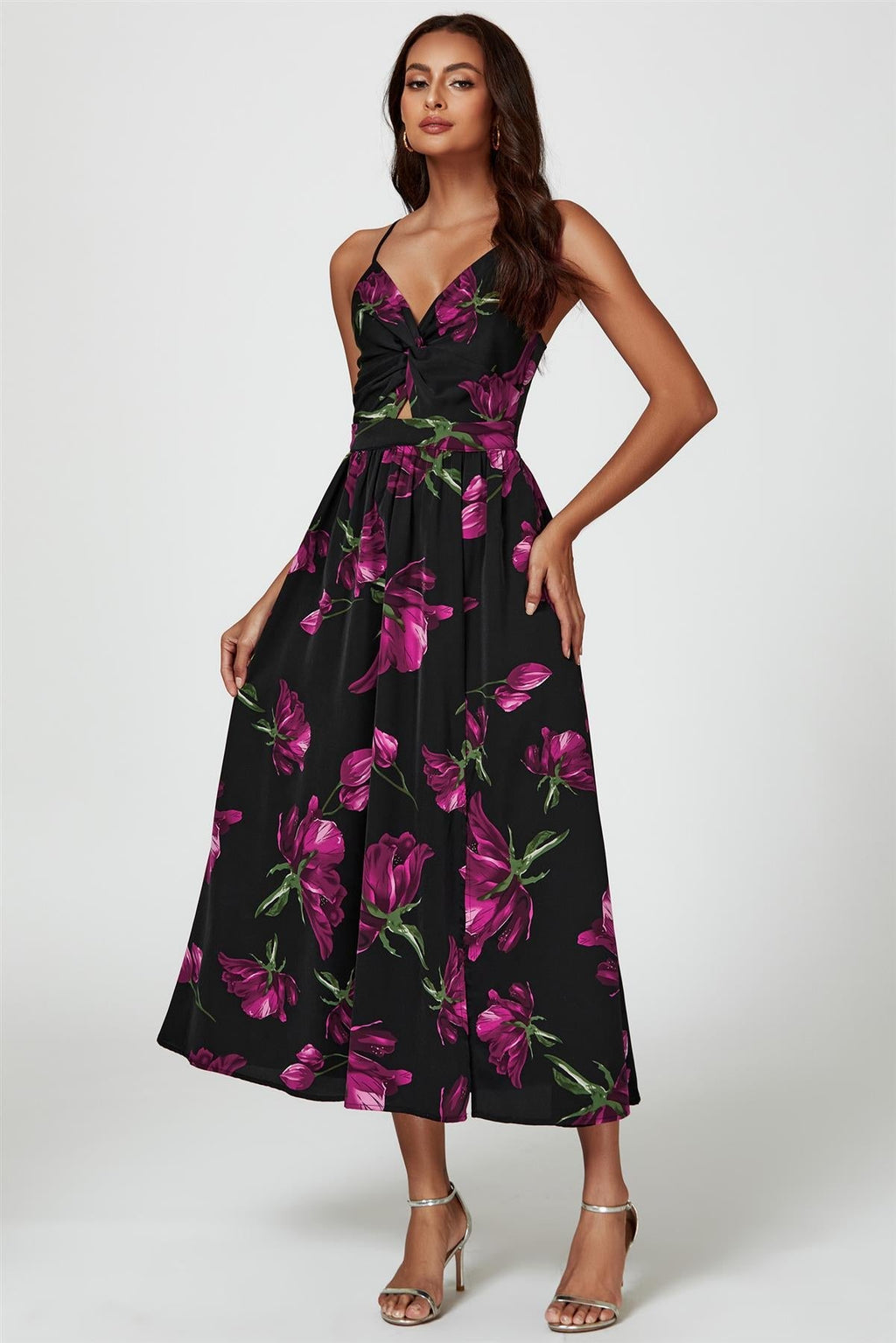Robe longue imprimée florale noire