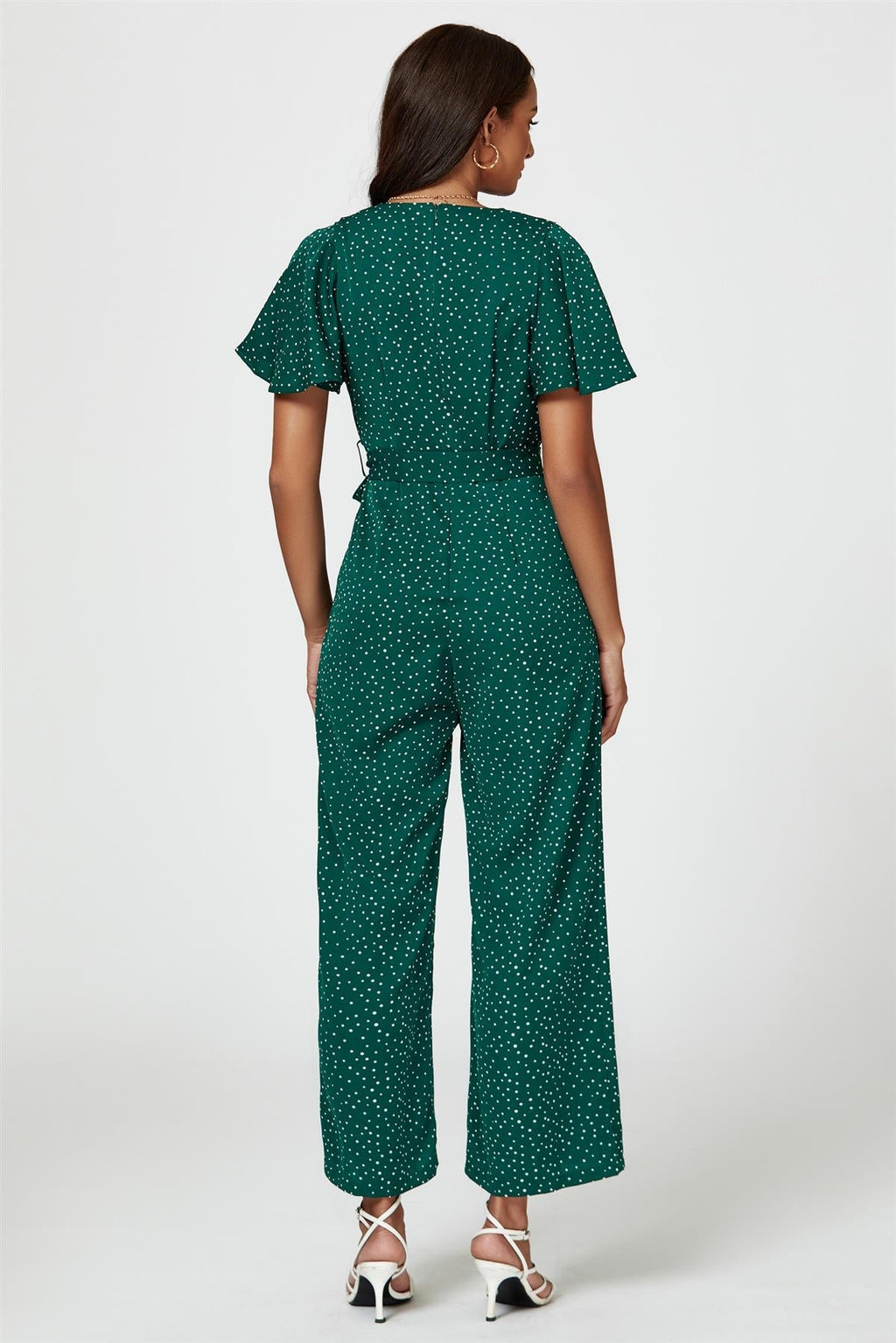 Gepunkteter Wickel-Jumpsuit in Grün