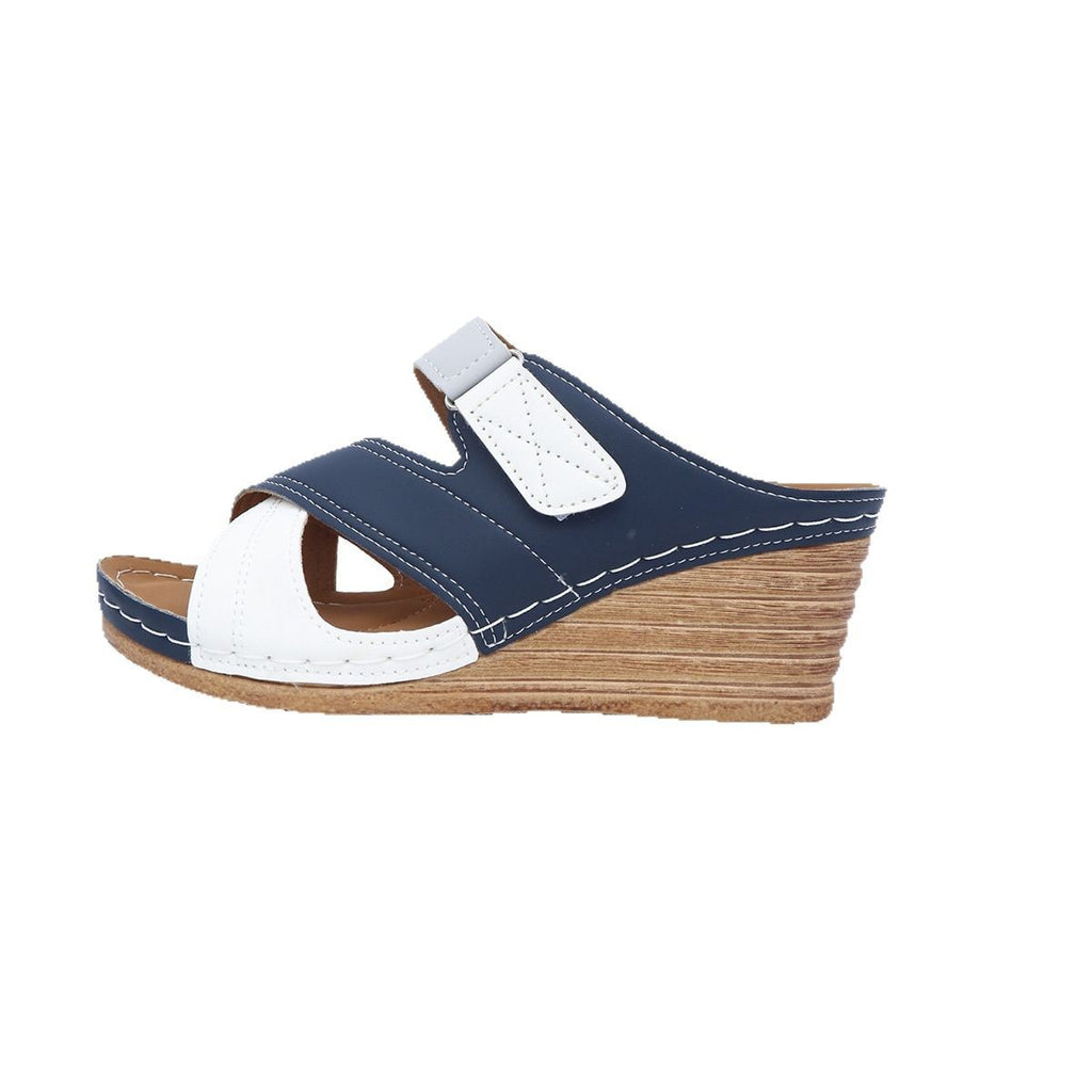 Mules compensées plateforme pour femmes avec fermeture velcro de couleur combinée