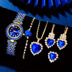 Luxuriöse blaue und transparente Damenuhr mit Quarz-Design und passendem Set