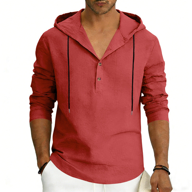Men's Casual Linen Hoodie Long-Sleeve Top