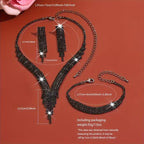 Silbernes Damenschmuckset mit Strasssteinen – Halskette, Ohrringe und Armband