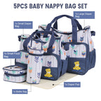 5Pcs Baby Nappy Diaper Bags Set Mummy Diaper Handbags With Diaper Pad Food Bag Bottle Bag Travel Tote Bags For Mom Dad