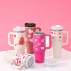 40 oz Becher mit Griff und Strohhalm, isoliert, auslaufsicher, Vakuum-Kaffeetasse aus Edelstahl mit Deckel, konischer Becher, Geschenke für Valentinsliebhaber, geeignet für Auto, Fitnessstudio, Büro, Reisen