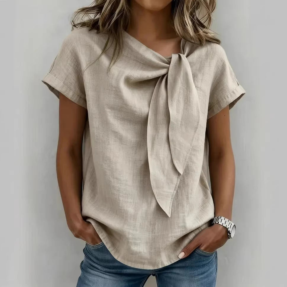 T-shirt décontracté d'été à manches courtes pour femmes - Haut léger en mélange de coton pour tous les jours