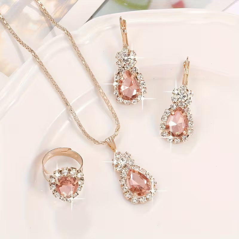 4-teiliges modisches Damenschmuckset aus Zinklegierung und Glasmosaik.