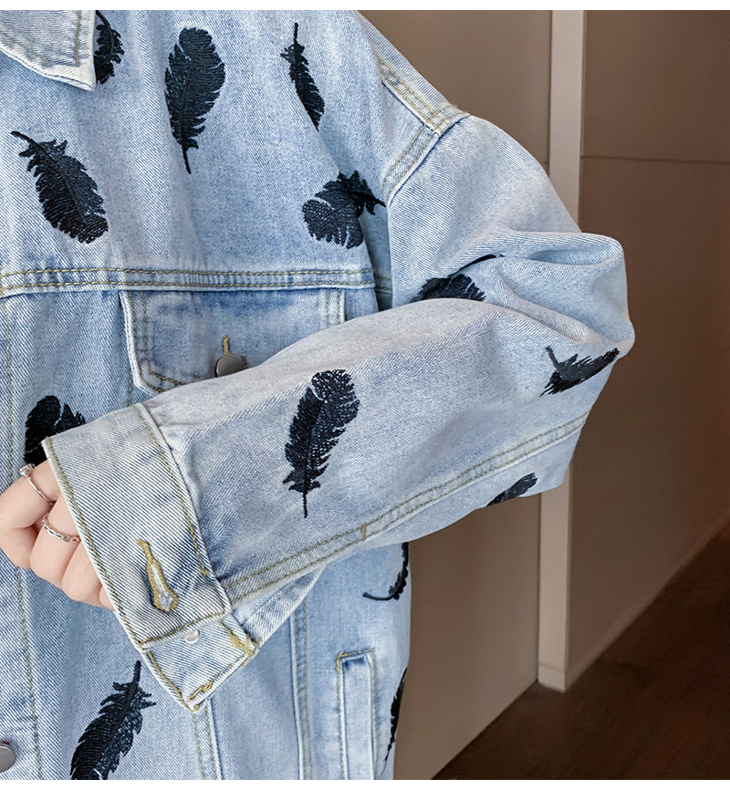 Modedruck Revers Lockere Wild Salt Jeansjacke
