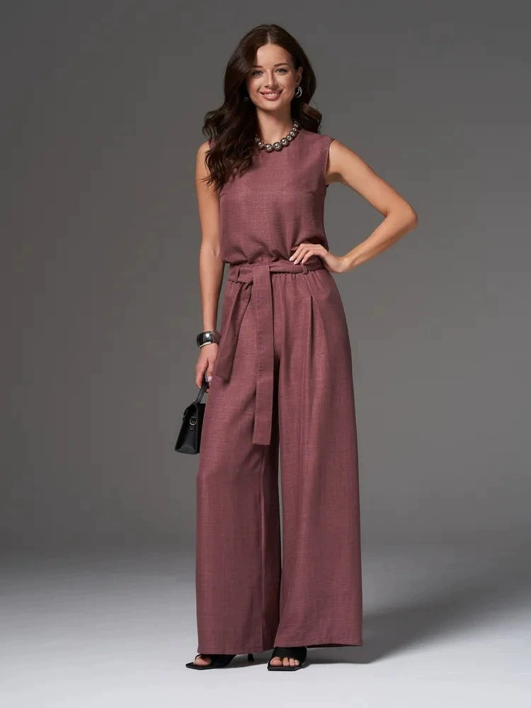 Ensemble pantalon ample décontracté sans manches pour femme