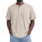 Short-Sleeve Waffle-Weave Henry Collar T-Shirt