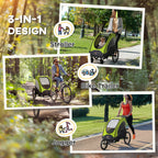 Bike Trailer for Kids 3 In1 Foldable Child Jogger Stroller Baby Stroller Transport Carrier with Shock Absorber System Rubber Tires Adjustable Handlebar Kid Bicycle Trailer Green and Gray