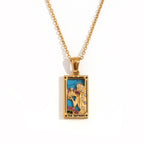 Mode Tarot Halskette mit Strasssteinen, Diamantbesetzter Anhänger, Rechteckige Tropfenhalskette aus Edelstahl, Schmuck