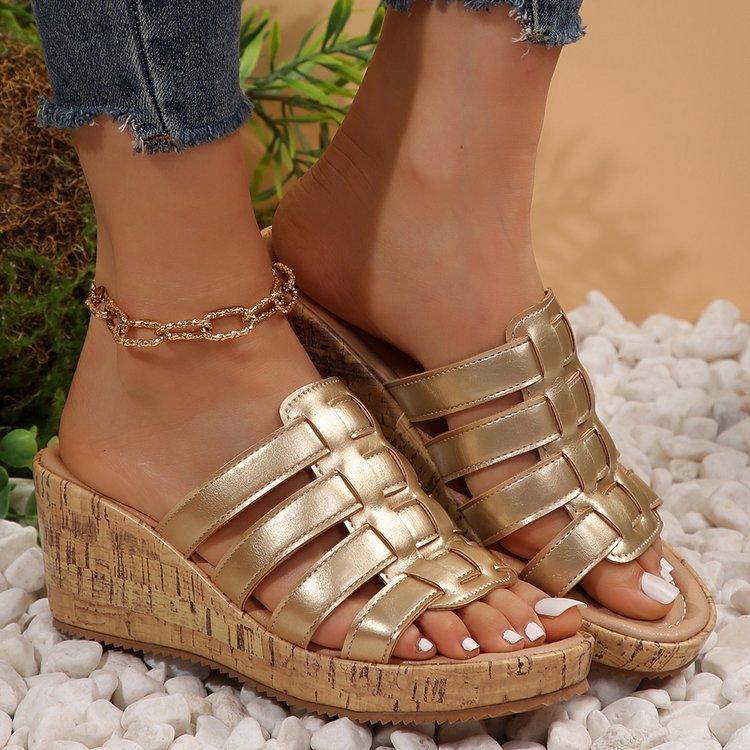 Nouvelles sandales romaines compensées peep-toe euro-américaines