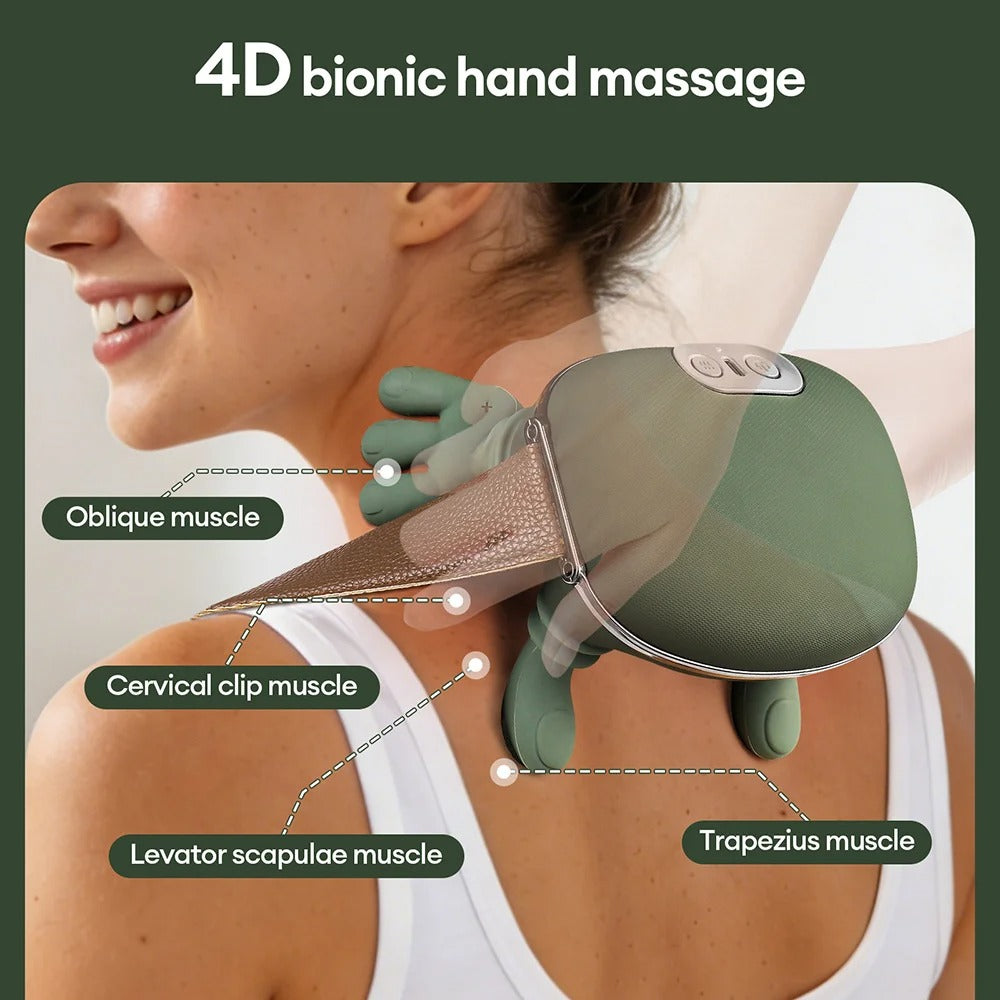Bionischer Finger-Nacken- und Schultermassager, kabelloser zervikaler Trapezius-Knet-Massageschal mit bürstenlosem Motor