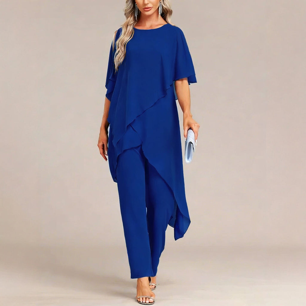 Ensemble deux pièces asymétrique et pantalon à épaules dénudées pour femme