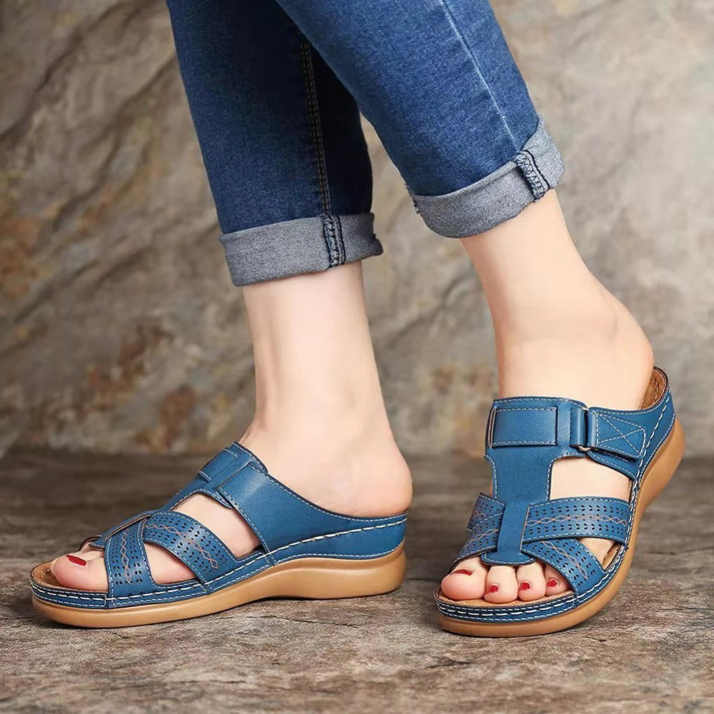 Vintage Keilabsatz Plateau Slip-On Damensandalen