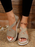 Plus Size Summer Hemp Rope Straw Woven Platform High Heel Open Toe Sandals