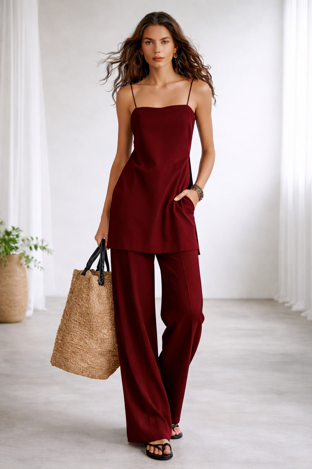 Damen Minimalistischer Jumpsuit Set, einfarbig