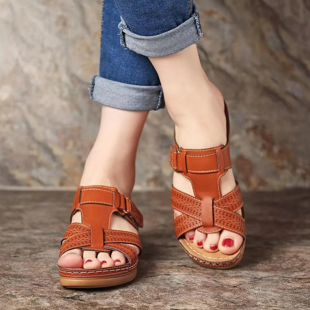 Vintage Keilabsatz Plateau Slip-On Damensandalen