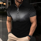 Men's Casual Trend Zipper 3D Digital Printing Short-sleeved T-shirt