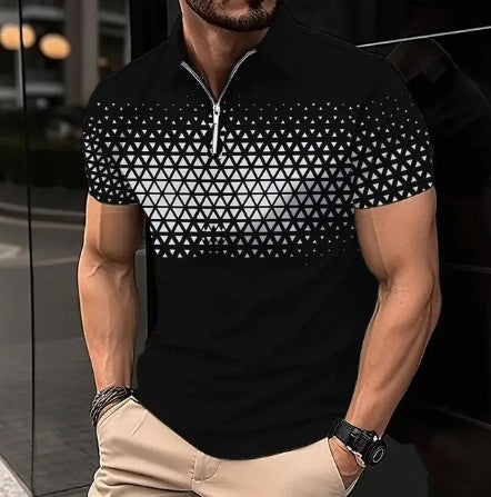 Men's Casual Trend Zipper 3D Digital Printing Short-sleeved T-shirt