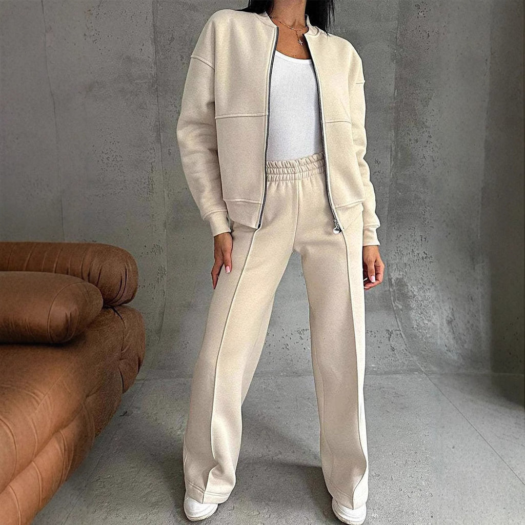 Ensemble de survêtement pour femme, veste zippée et pantalon large, deux pièces